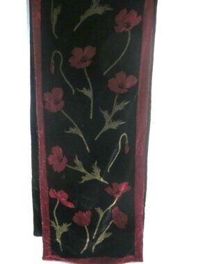 Vintage Velvet Poppy Table Runner Dresser Scarf Piano Scarf Floral Decor